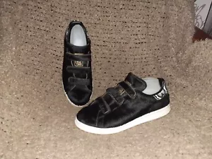 ADIDAS-STAN SMITH-Black Hair Calf-Hook & Loop Straps-Sz 38.5-8-Excellent - Picture 1 of 8