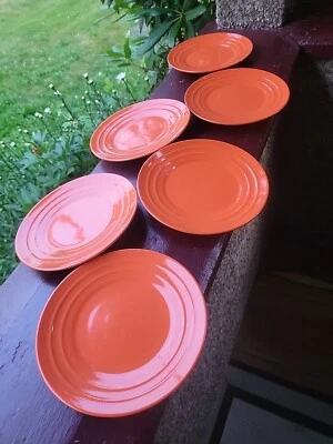 Set of 6 Rachael Ray DOUBLE RIDGE 8" Orange Tangerine Salad Plates Great Shape - Image 1 of 4