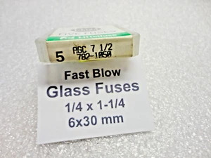 7-1/2 Amp, Fast Blow Glass Fuses, 6 x 30mm 1/4 x  1-1/4  250 Volts, USA  Ship - Picture 1 of 2