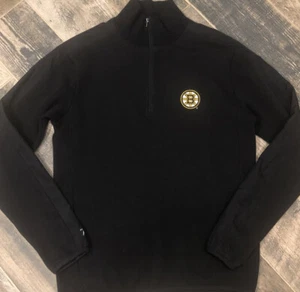 BOSTON BRUINS Men Antigua 1/4 Zip Ribbed Sweater Jacket Black Pullover Small - Picture 1 of 7