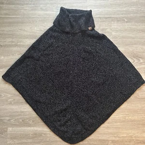 ROOTS Women's One Size Knit Turtleneck Poncho Cape Knit Pullover Black/White - Picture 1 of 6