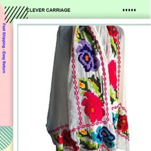 Clever Carriage Summer Floral Embroidered Silk Scarf , Ivory  Multi 662542 - Picture 1 of 9