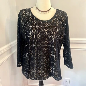 Loralett Women’s Tunic Blouse Top 2X Black Lace Witchy Whimsy Goth Rock Stretch - Picture 1 of 10