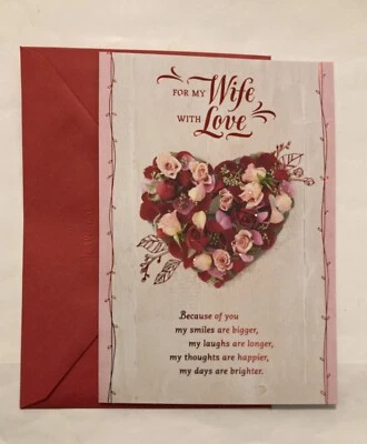 For My Wife With Love/Happy Valentine's Day Large Greeting Card +Envelope 5.5x8" - Image 1 of 4