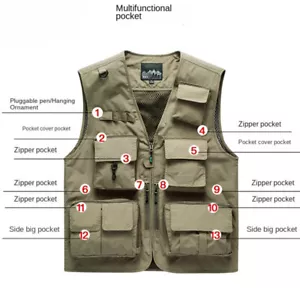 Multi Pocket Fishing Vests Quick Breathable Outdoor Hiking Men Breathable Vest - Picture 1 of 20