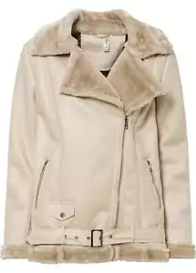 Damen Shearling-Jacke mit Fellimitat dekorativem Grütel Gr. 42 Kieselbeige Neu* - Bild 1 von 1