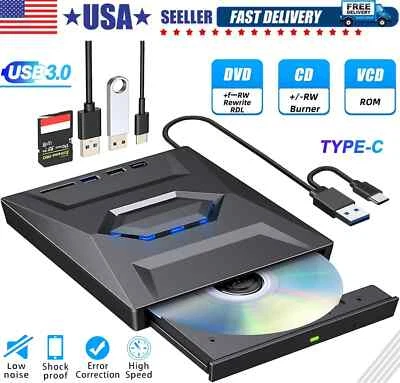 External CD DVD Drive USB 3.0 Writer Burner Player for PC Laptop Windows 11 10