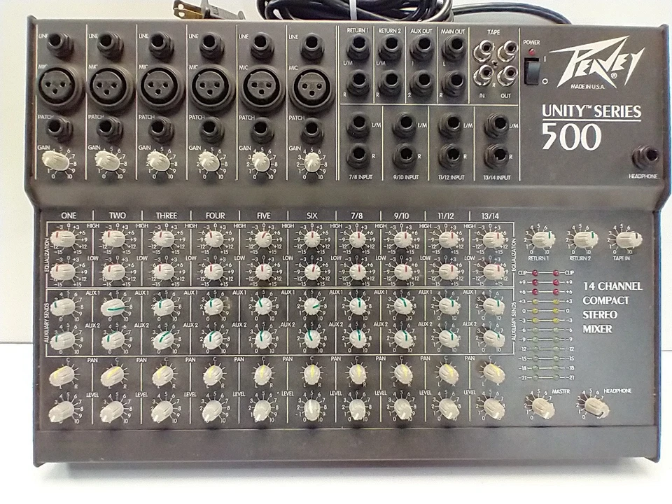 Peavey Unity Series 500 Mixer - 14 Channel Compact Stereo Mixer Black USA Made - Image 1 of 4
