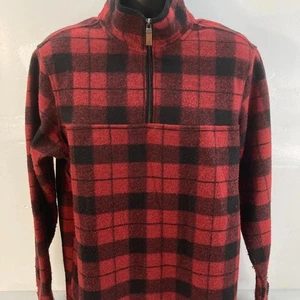 John Wayne Stock & Supply Pullover Herren Large rot schwarz Buffalo kariert halber Reißverschluss - Bild 1 von 12