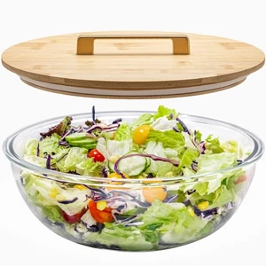 6,5 Quart Extra Große Glas Rührschüssel mit Deckel, Klar Große Salatschüsseln mit Ai... - Bild 1 von 7