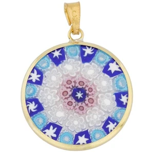 GlassOfVenice Murano Glass Millefiori Pendant in Gold-Plated Frame 7/8" - Picture 1 of 4