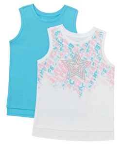 Athletic Works Girls Tank Tops Blue/White Size 18 Glitter Graphic 2 Piece Set - Picture 1 of 10