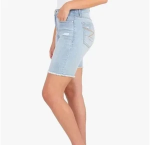 Seven 7 Sunset Bermuda Size 6 Fray Hem Ventura Blue Denim Shorts 9" Inseam New - Picture 1 of 8