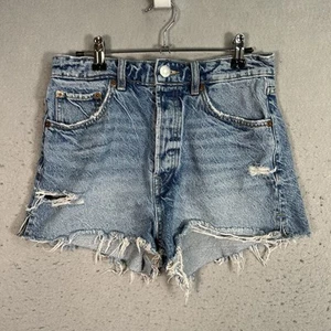 Zara High Rise Waisted Jean Shorts Womens Size 6 Distressed Raw Hem Light Wash - Picture 1 of 7
