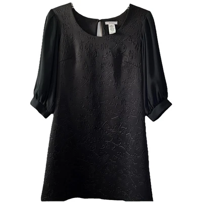 Mini Vestido de Cóctel Negro Esley Talla M Estampado Floral Elevado - Manga Abullonada de Gasa Foto 1 de 4