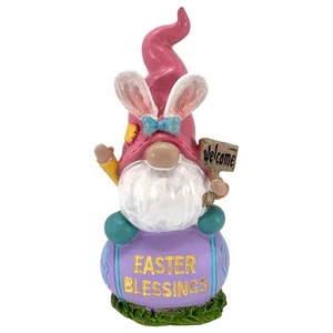 Pink Hat Gnome with Bunny Ears on Easter Blessings Easter Egg Figurine 6 Inch - Picture 1 of 7