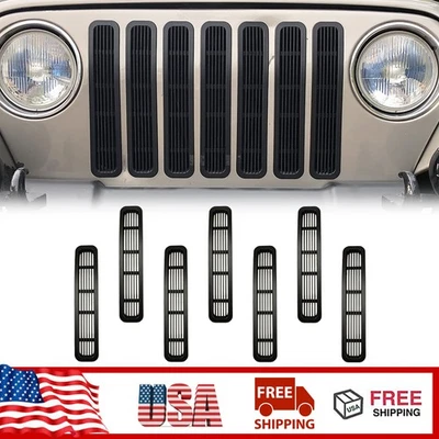 7PCS Black Front Grill Insert Mesh Grille Trim Cover For Jeep Wrangler TJ 1997+ - Изображение 1 из 4