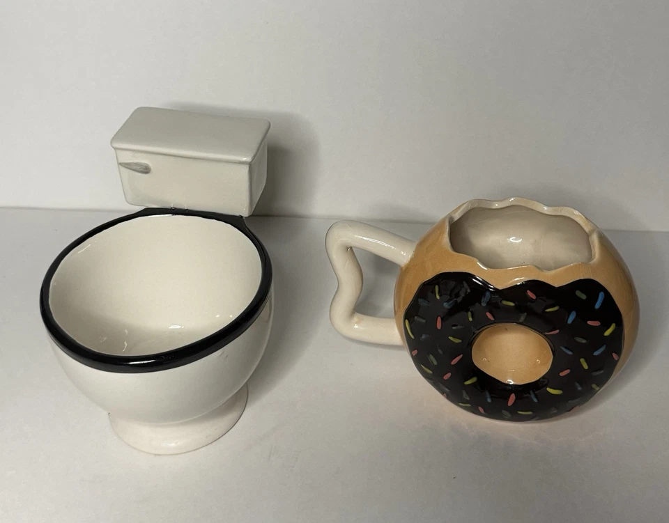 Big Mouth Toys- Set Of 2. Novelty Coffee Mugs. Gag Gifts. Toilet Mug. Donut Mug - Image 1 of 4