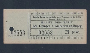 VINTAGE RÉGIE DÉPARTEMENTALE des TRAMWAYS de l'AIN SERVICE FRENCH TRAM TICKET - Foto 1 di 1