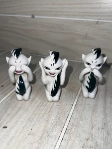 RARE Elf Pixie Vintage See Speak See No Evil Trinkets Small Figure Leaf KITSCH Japan - Bild 1 von 19