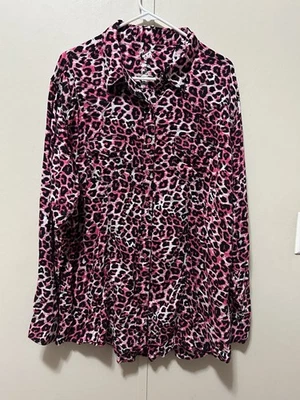 Rock 47 Wrangler Women’s Rhinestone Pink Button Up Animal Print Size 3X Foto 1 de 4