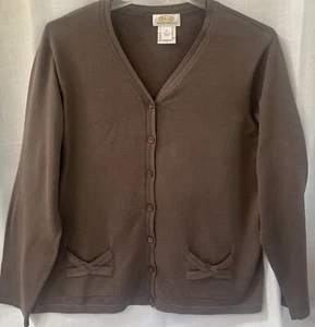 Talbots Woman sweater set 2 pc. brown 1X cardigan+sh sleeve X shell, 85% silk - Picture 1 of 15