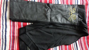 Girls H&M Denim Cat Knee FULL LEG Leggings Size 13/14  Black KNIT FAUX LEATHER  - Picture 1 of 6