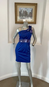 JULIAN JOYCE BY MANDALAY BLUE ONE SHOULDER SEQUIN DRESS SIZE 2 - Picture 1 of 12