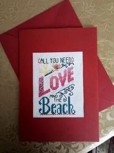 Hand Made completed cross stitch Large Red Card For Any Occasion - Picture 1 of 1