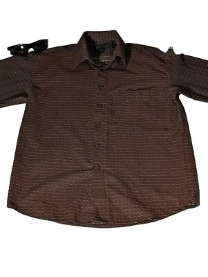 Platinum Mode Shirt Men Medium Long Sleeve Brown Pocket Collared Bottom Up - Image 1 of 4