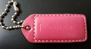 COACH SMALL LEATHER  HANGTAG BRIGHT PINK WITH TAN BACK AND SILVER TONE CHAIN  - Picture 1 of 2