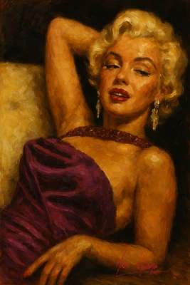 Mario Mendoza Oil Painting Print Canvas Marilyn Monroe Film Actress Sexy Art - Image 1 of 4
