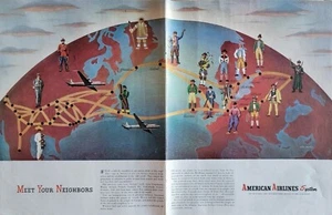 Anuncio de aviación vintage de 1946 de American Airlines System, mapa de ruta nacional - Imagen 1 de 1
