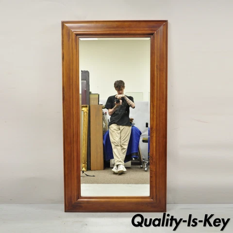 Large Cherry Wood Frame Beveled Glass 65" Standing Dressing Hall Mirror Cover