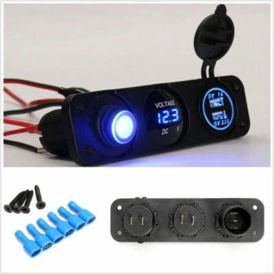 Multifunción 12V Voltímetro Doble USB Cargador Coche Interruptor Balancín Encendedor de Cigarrillos Foto 1 de 4