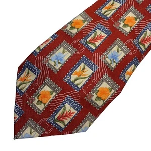 Corbata TOMMY BAHAMA Hecha a Mano 100 % Seda Para Hombre Rojo Azul Amarillo ESTAMPILLAS - Imagen 1 de 5