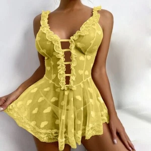 Sexy Lingerie Women Nightwear Dress See Through Babydoll Homewear G-string Lace - Picture 1 of 28