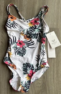Roxy Girl’s Size 8 White Floral One Piece Strappy Swimsuit - Picture 1 of 5