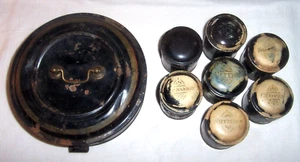 Antique Primitive Round Tin Spice Box with 7 Stenciled Spice Kitchen Canisters - Picture 1 of 24