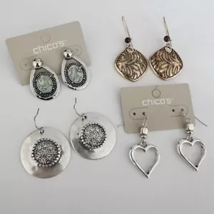 CHICO'S SILVER/GOLD TONE CUT CRYSTAL EARRINGS LOT(4 PCS) - Picture 1 of 2