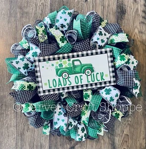 St. Patrick’s Day Wreath Front Door Decoration Shamrock Clover St. Patty’s Truck - Picture 1 of 1