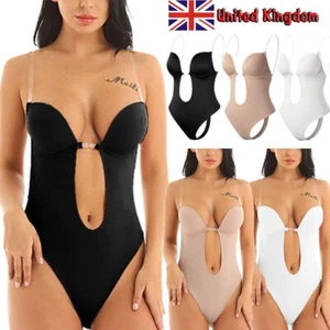 Women U Plunge Backless Convertible Invisible Full Body Bra Thong Body Shaper UK - Picture 1 of 18