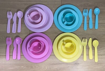 Vintage Set Of Play Kitchen Dishes  24 Piece By BATTAT Spring Pastels Colors - Image 1 of 4