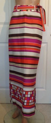 Falda Larga a Rayas Tejida Poliéster Años 60 70 Talla 10 Estampado Geométrico Foto 1 de 4
