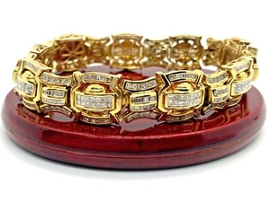Mens Round Princess & Baguette Diamond Tennis Bracelet 14k Yellow Gold 57.3 Gram - Picture 1 of 11