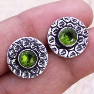 Peridot 925 Silver Plated Handmade Stud/Earrings of 0.5" - Picture 1 of 3