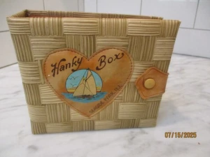 Vintage SEASIDE PARK N.J. Faux Rattan Hanky/Trinket Box Leather Strap Souvenir - Picture 1 of 5