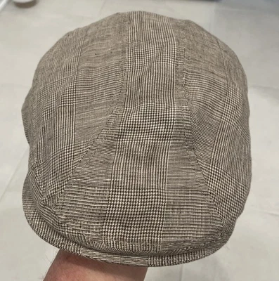 Gorra plana de 3 paneles de lino a cuadros marrón/blanco EE. UU. L/XL Foto 1 de 4