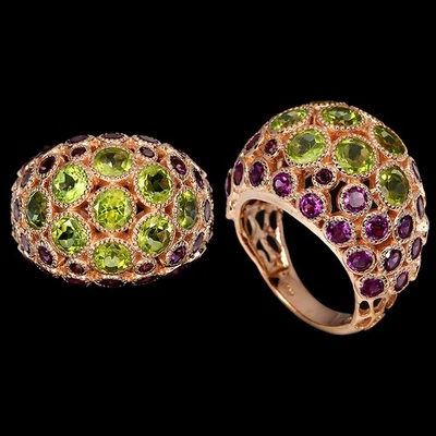 925 Sterling Silver Ring Round Peridot Rhodolite Garnet Gemstone Jewelry Size 7 - Image 1 of 4