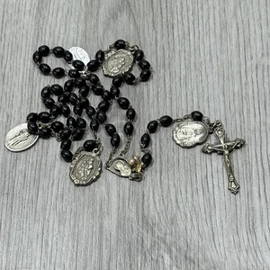 Dijes religiosos cruz Italia cuentas de oración rosario vintage negro - Imagen 1 de 15